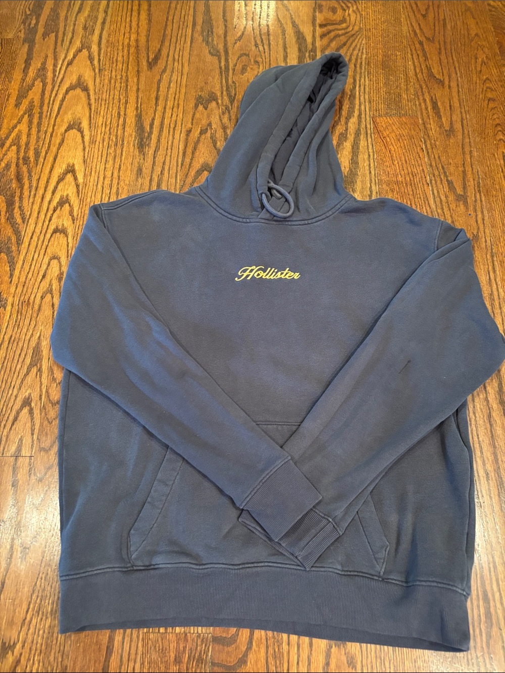 Hollister Navy Pullover Hoodie with Yellow Script